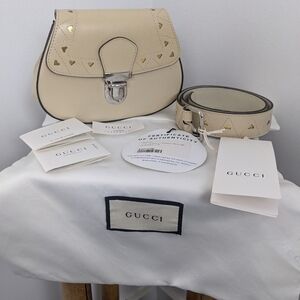 Authenticated NWT Gucci Cream Leather Waist Bag Or Clutch, Detachable Belt, XS